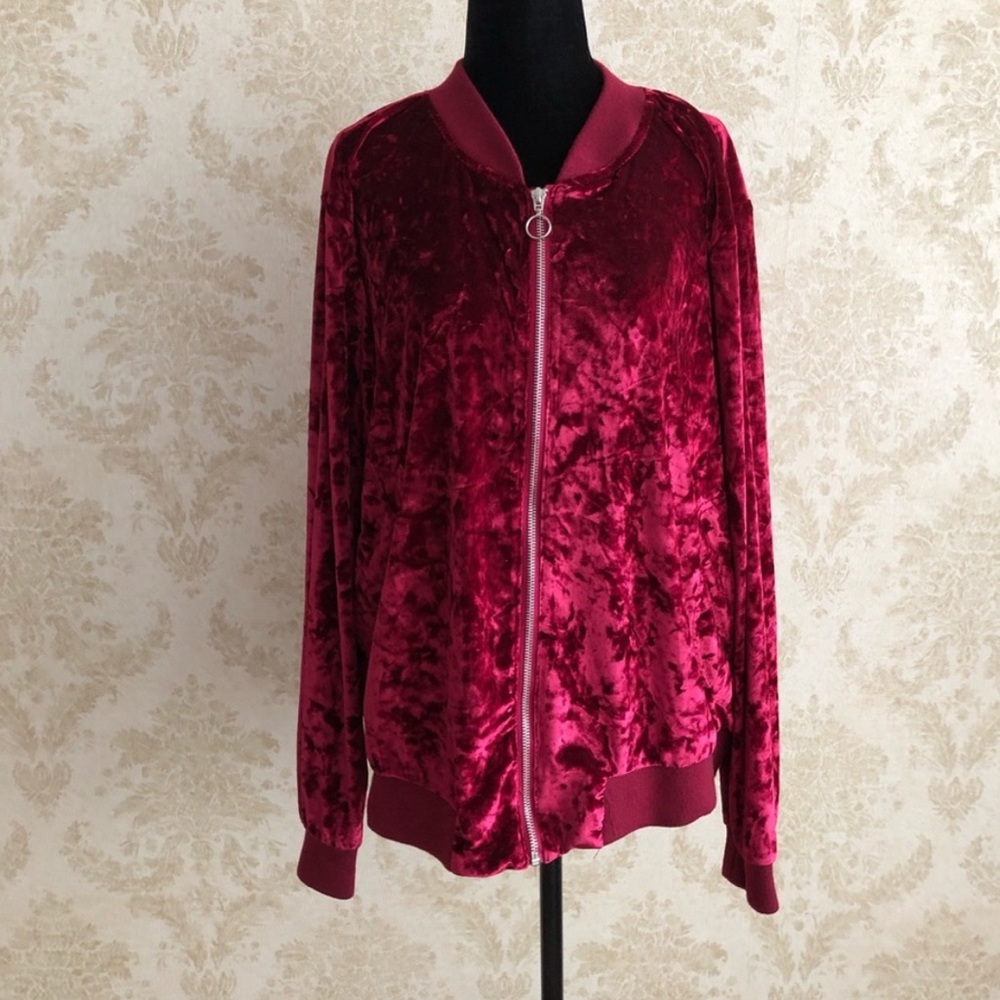 Ashley Stewart crush velvet light bomber jacket